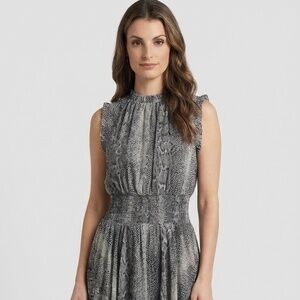 SEN Elegant Cream & Navy Blue Sleeveless Scarf Dress - Medium